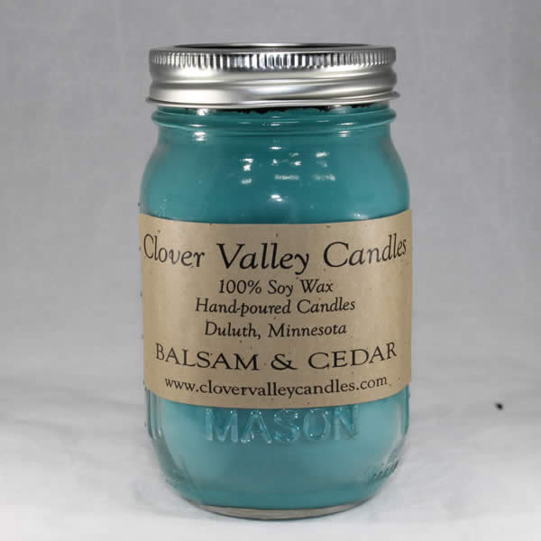 Balsam & Cedar Pint soy wax candle by Clover Valley Candles