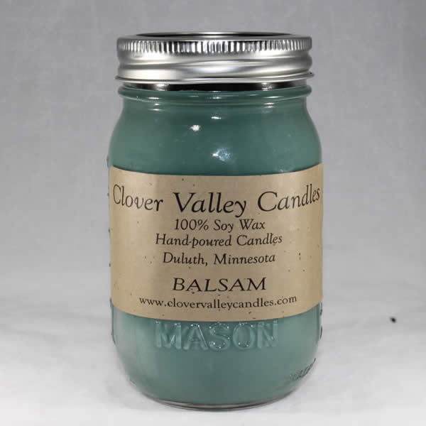 Balsam Pint soy wax candle by Clover Valley Candles