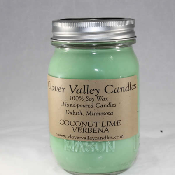 Coconut Lime Verbena Pint soy wax candle by Clover Valley Candles