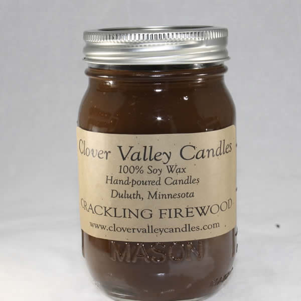 Crackling Firewood Pint soy wax candle by Clover Valley Candles