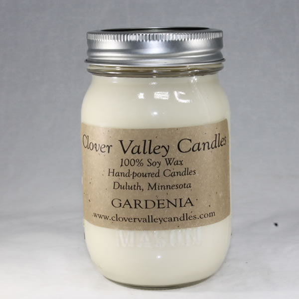 Gardenia Pint soy candle by Clover Valley Candles