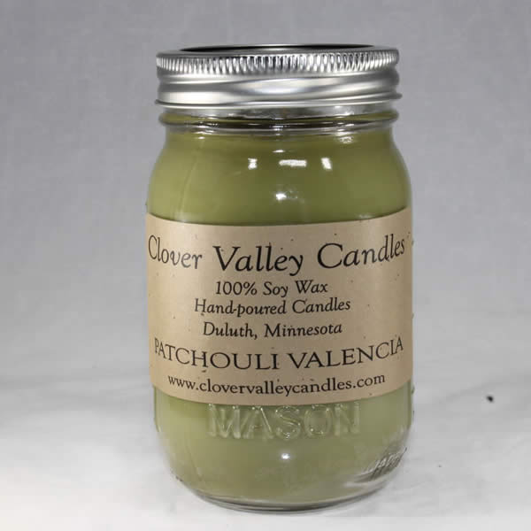 Patchouli Valencia Pint soy wax candle by Clover Valley Candles