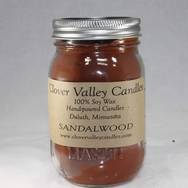 Sandalwood Pint soy wax candle by Clover Valley Candles.