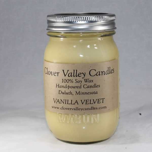 Vanilla Velvet Pint soy wax candle by Clover Valley Candles